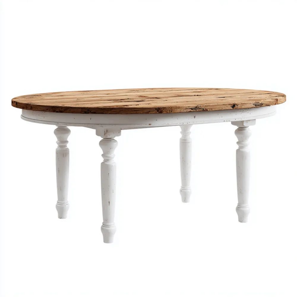 Esstisch Massivholz 180x90x75 cm – Natur/Weiß – Landhausstil