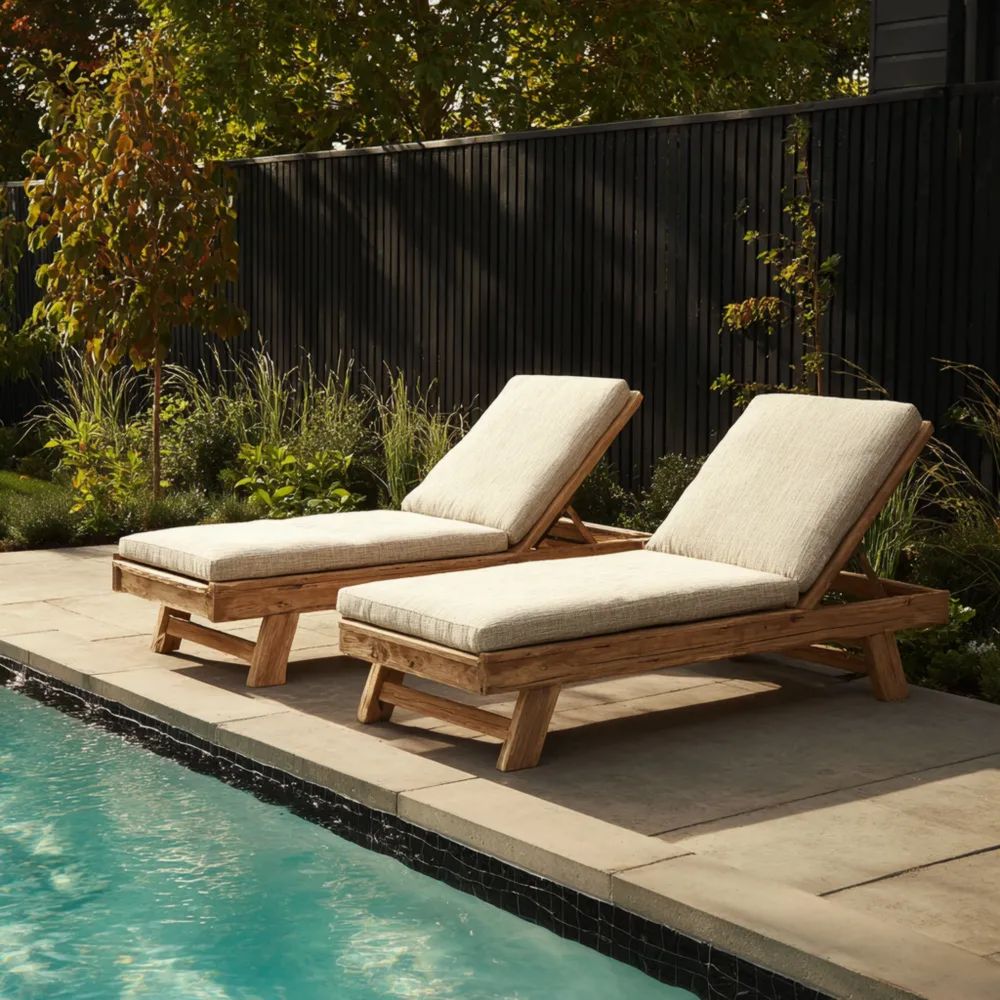 Verstellbare Gartenliege aus Holz 200x70x35 cm - Beige