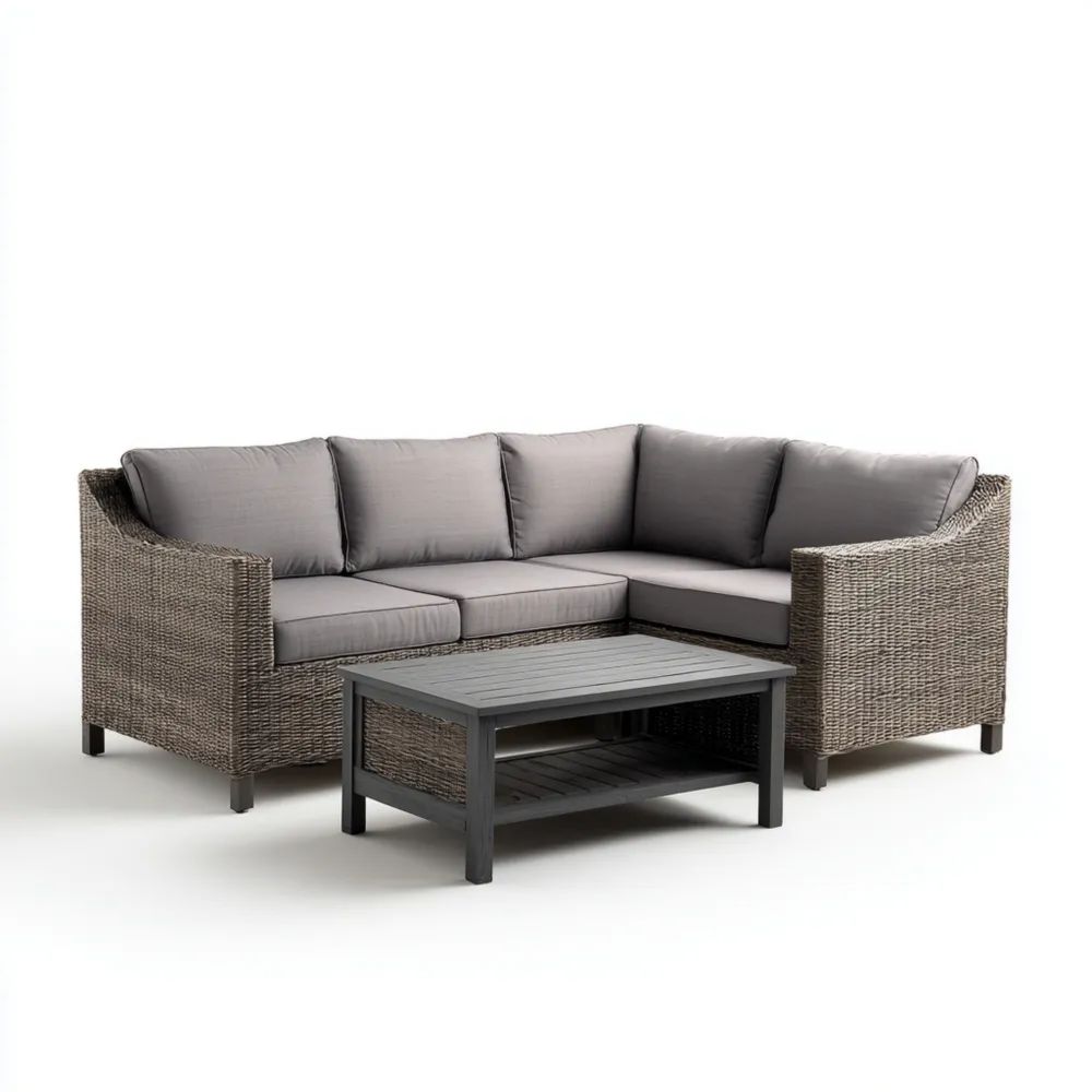 Garten-Sofaset Rattan 200x70x80 cm – Grau – Modernes Design