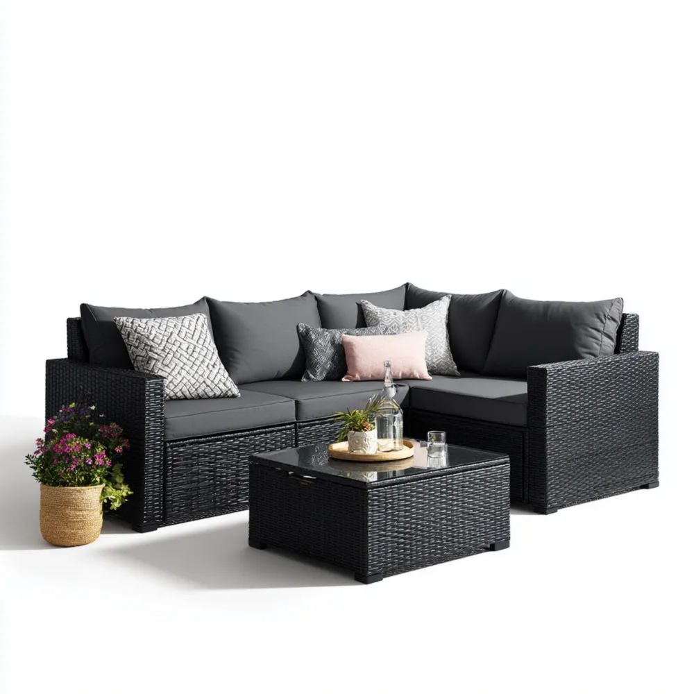 Garten-Sofaset Rattan 210x210x75 cm - Dunkelgrau - Moderner Stil