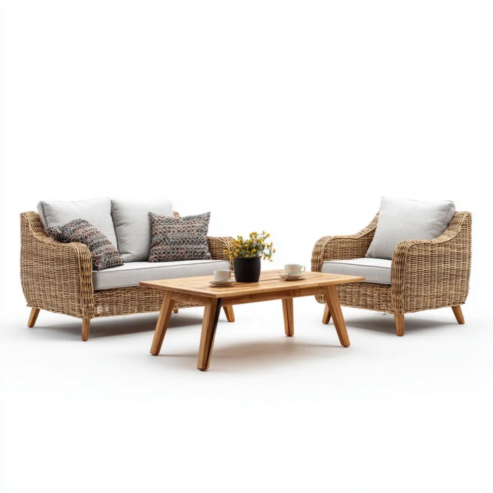 Garten-Sofaset Rattan 3-teilig 160x75x85 cm - Hellbraun - Moderner Stil