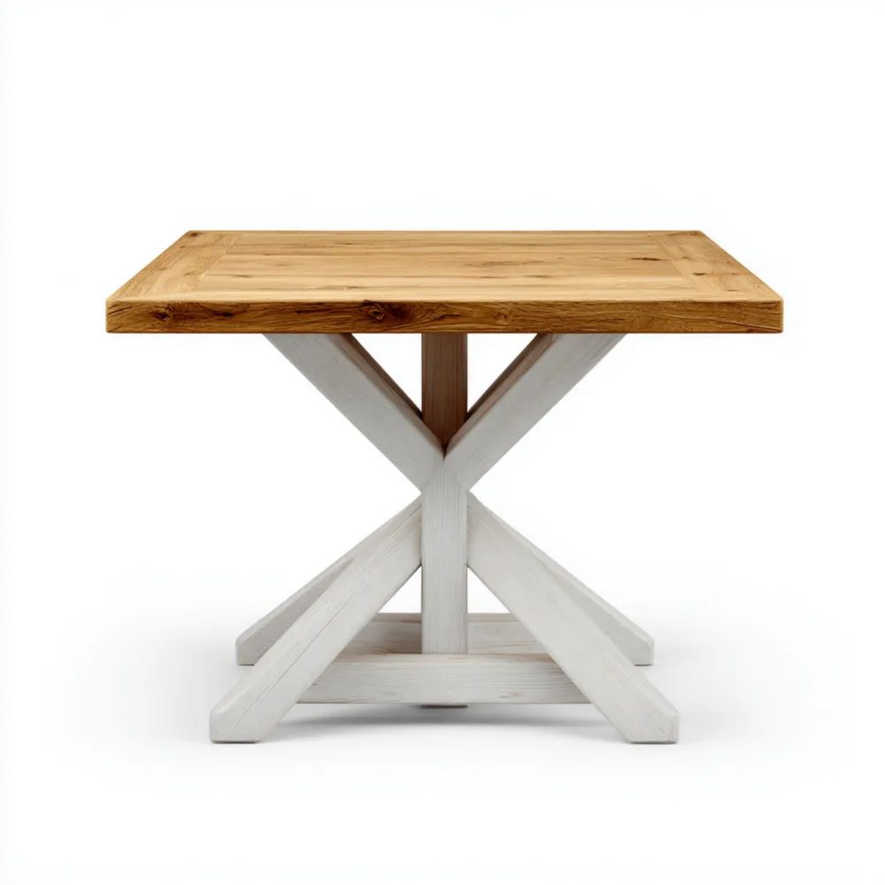 Esstisch Massivholz 120x75x75 cm – Natur/Weiß – Rustikaler Stil