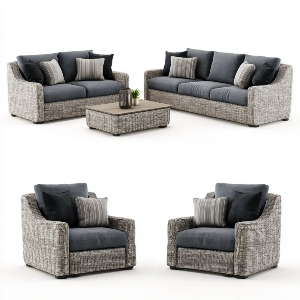 Polyrattan Garten-Sofaset 2-Sitzer & 3-Sitzer 160x85x75 cm – Grau – Modernes Design