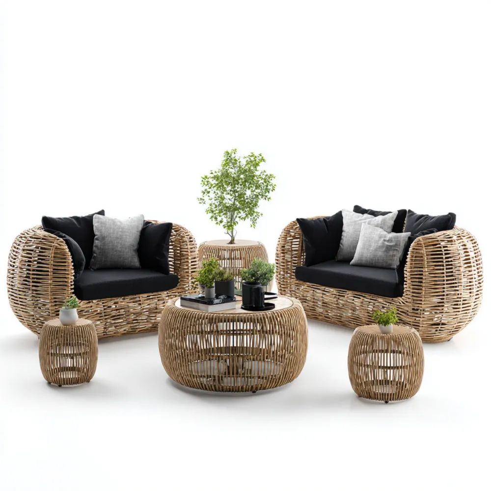 Rattan Garten-Sofaset 90x80x75 cm Schwarz/Braun – Modernes Design