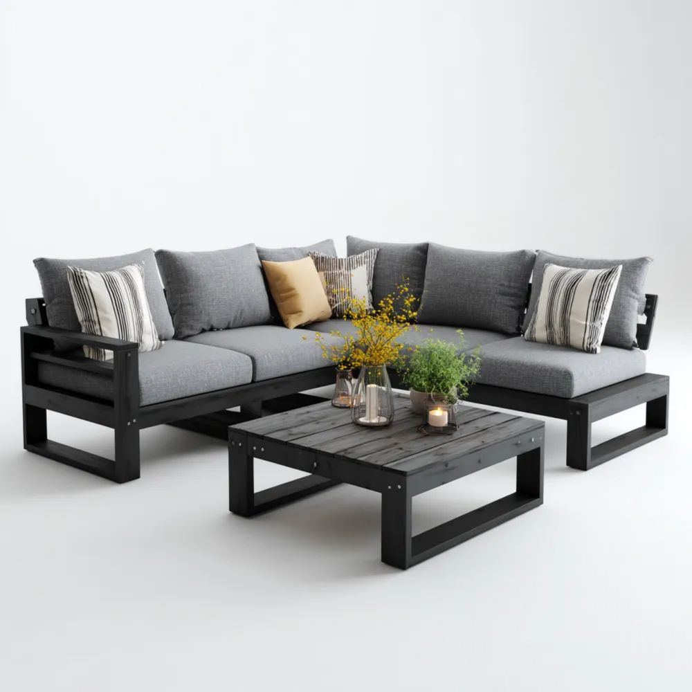 Ecksofa-Set Holz 250x80x70 cm – Dunkelgrau – Modernes Design mit Couchtisch 100x60x40 cm