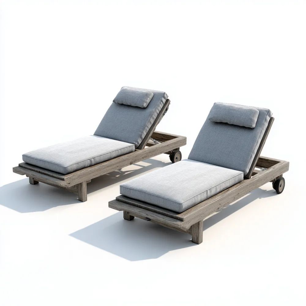 Verstellbares Sonnenliege Set aus Holz 200x70x30 cm - Grau
