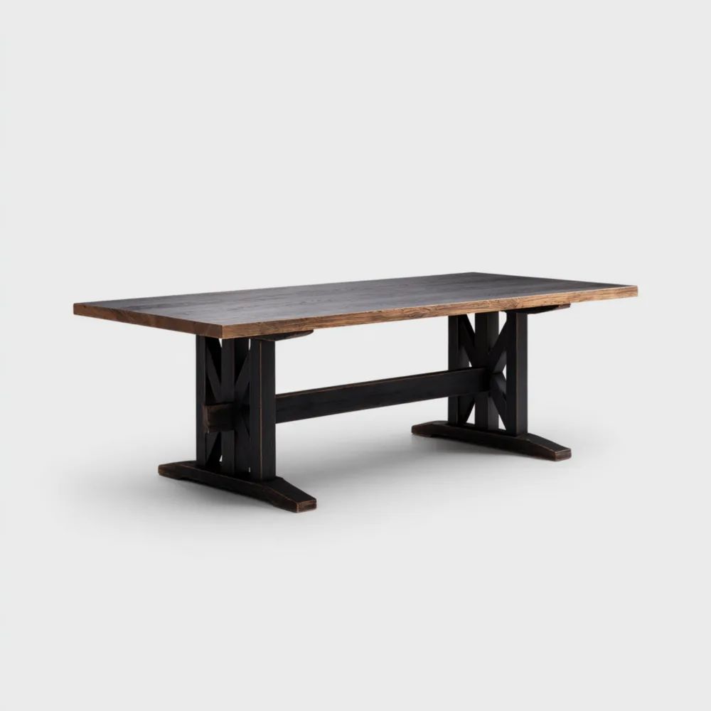 Esstisch Massivholz Industrieller Stil 200x90x75 cm – Braun/Schwarz