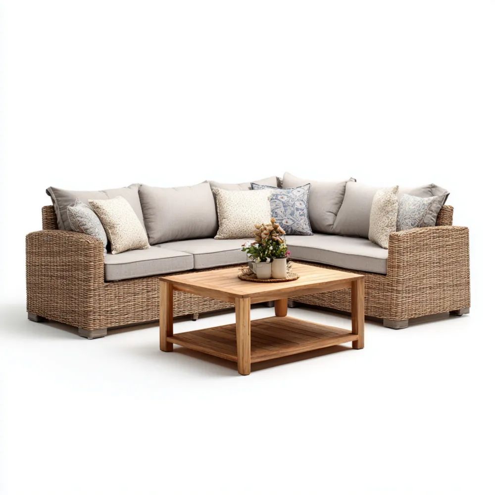 Garten-Sofaset Rattan 200x75x65 cm – Beige – Modernes Design