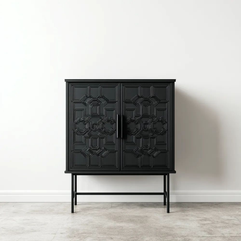 Schwarz Aufbewahrungsschrank Holz mit Muster 110x90x40 cm - Modernes Design