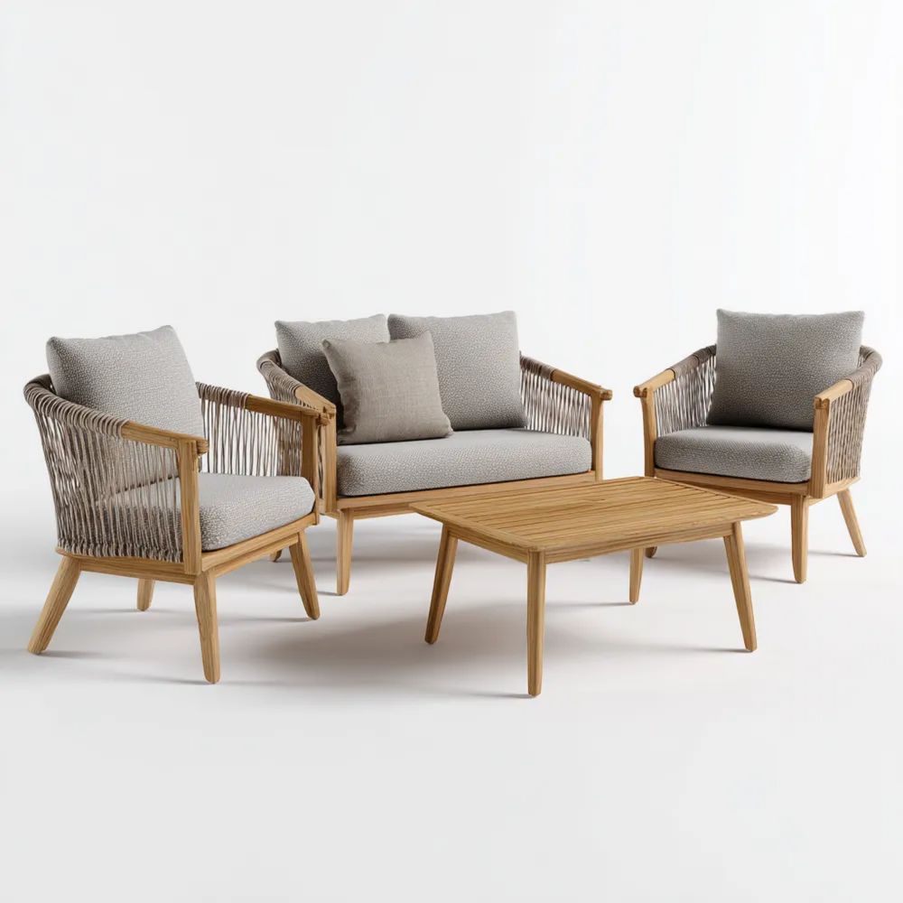 Garten-Sofaset Holz 150x80x75 cm – Hellgrau – Modernes Design