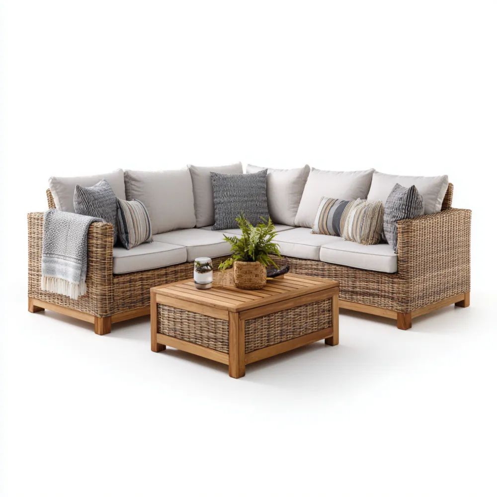 Garten-Sofaset Polyrattan 230x230x78 cm - Hellgrau - Moderner Stil