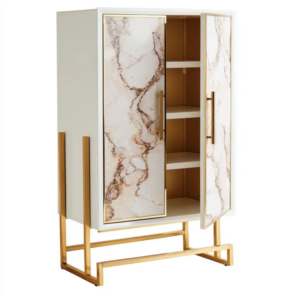 Aufbewahrungsschrank 60x40x120 cm - Marmor-Effekt - Weiß/Gold - Modernes Design
