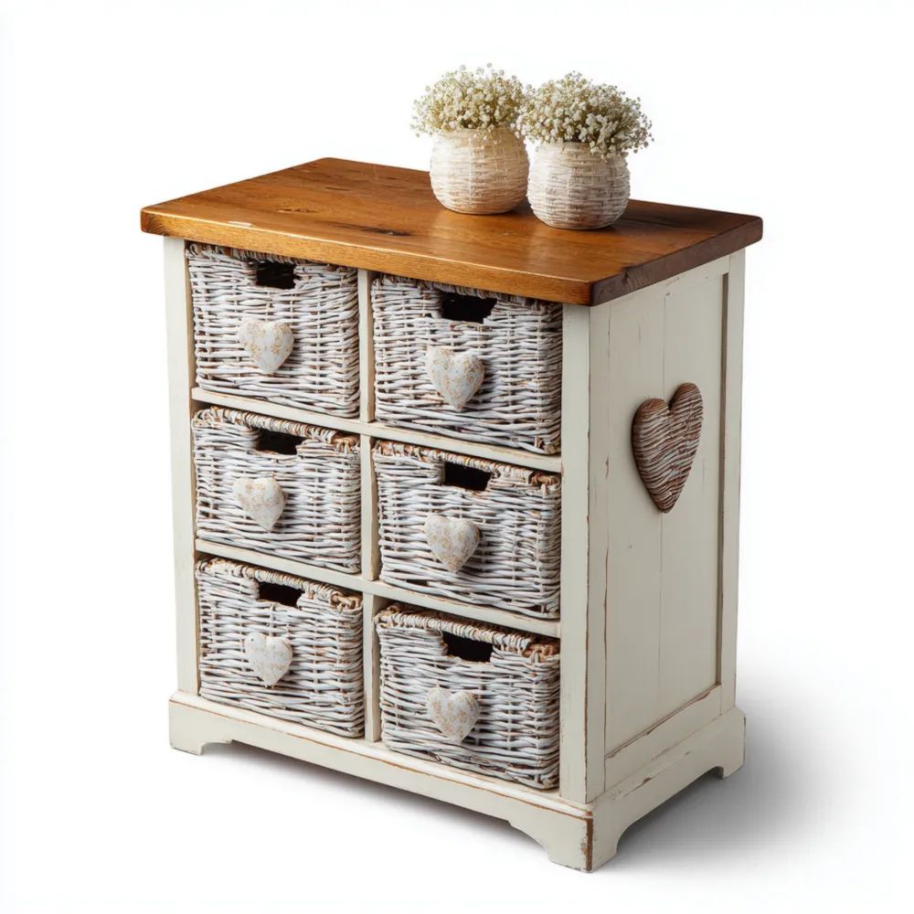 Aufbewahrungsschrank Holz 63x35x91 cm Weiß/Braun - Landhausstil