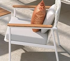 4-Piece Oversized Aluminum Patio Furniture Set, Extra Wide Wicker Sofa Set with E-Coated Faux Wood Grain Coffee Table and Water-Resistant Olefin Cushions