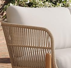 Solstice Wood Rope Patio Loveseat in Linen Beige