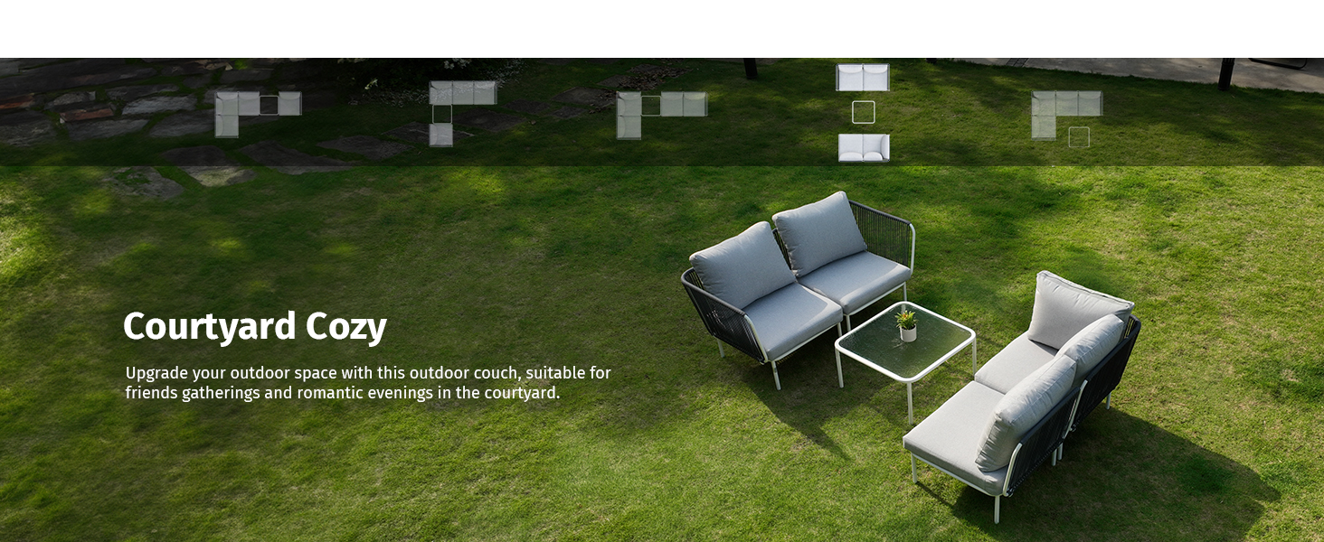 EAST OAK 5-Piece Modular Patio Furniture Set Outdoor Corner Sofa Modern