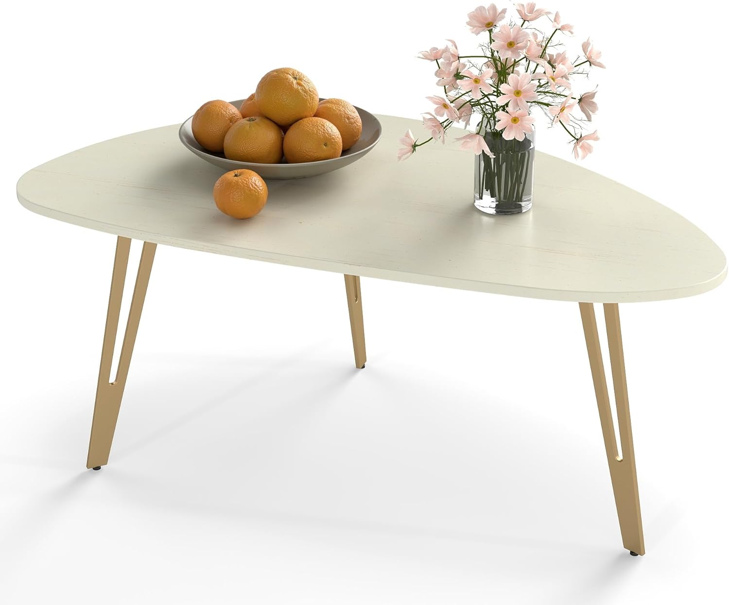 Small Oval Coffee Table White, Modern Coffee Tables for Living Room, Office Coffee Table Small Space, Minimalist Center Table, Tea Table, Easy Assembly