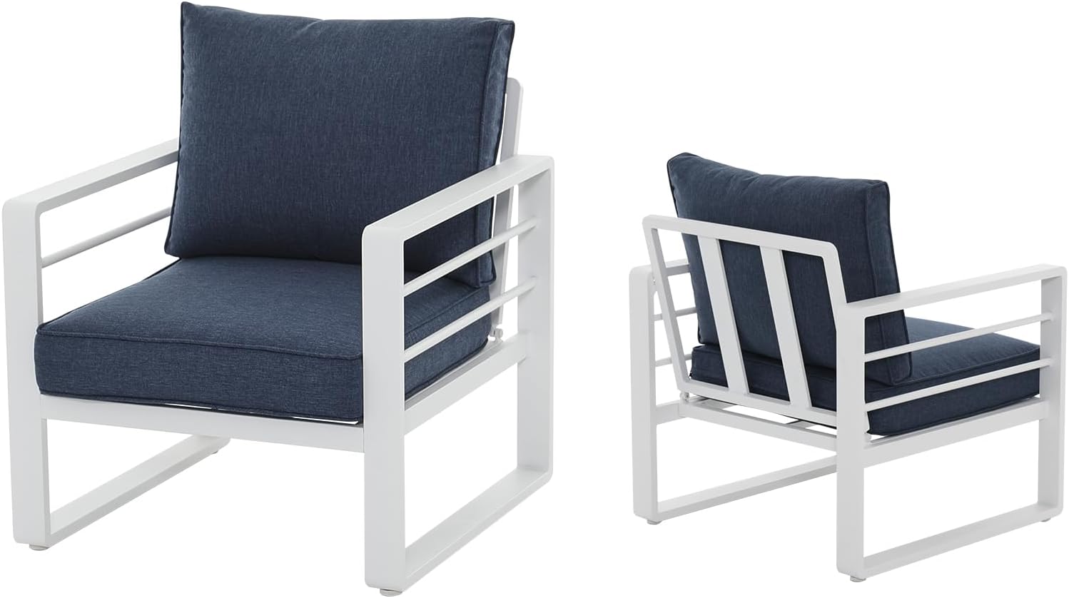 Aluminum Patio Furniture Set, Outdoor Patio 3-Seater Sofa, 3 Seats Couch, All Weather White Metal Chair with Olefin Cushion, Deep Seating, 800 lbs Capacity, Deck, Garden-Blue Cushion