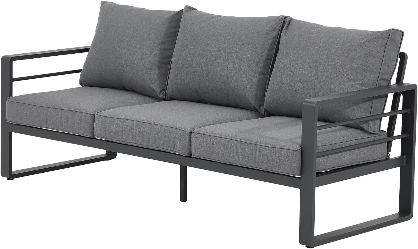 Aluminum Patio Furniture Set, Outdoor Patio 3-Seater Sofa, 3 Seats Couch, All Weather White Metal Chair with Olefin Cushion, Deep Seating, 800 lbs Capacity, Deck, Garden-Blue Cushion