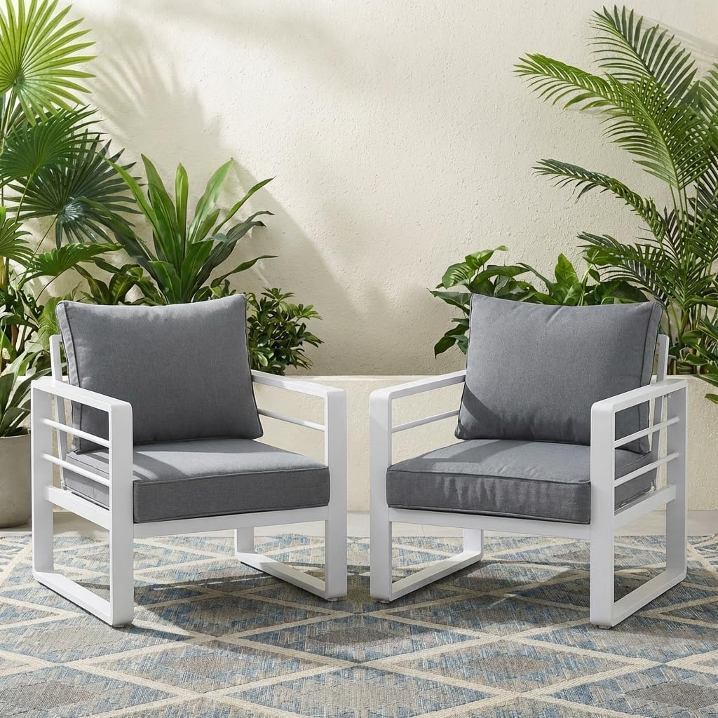 Aluminum Patio Furniture Set, Outdoor Patio 3-Seater Sofa, 3 Seats Couch, All Weather White Metal Chair with Olefin Cushion, Deep Seating, 800 lbs Capacity, Deck, Garden-Blue Cushion