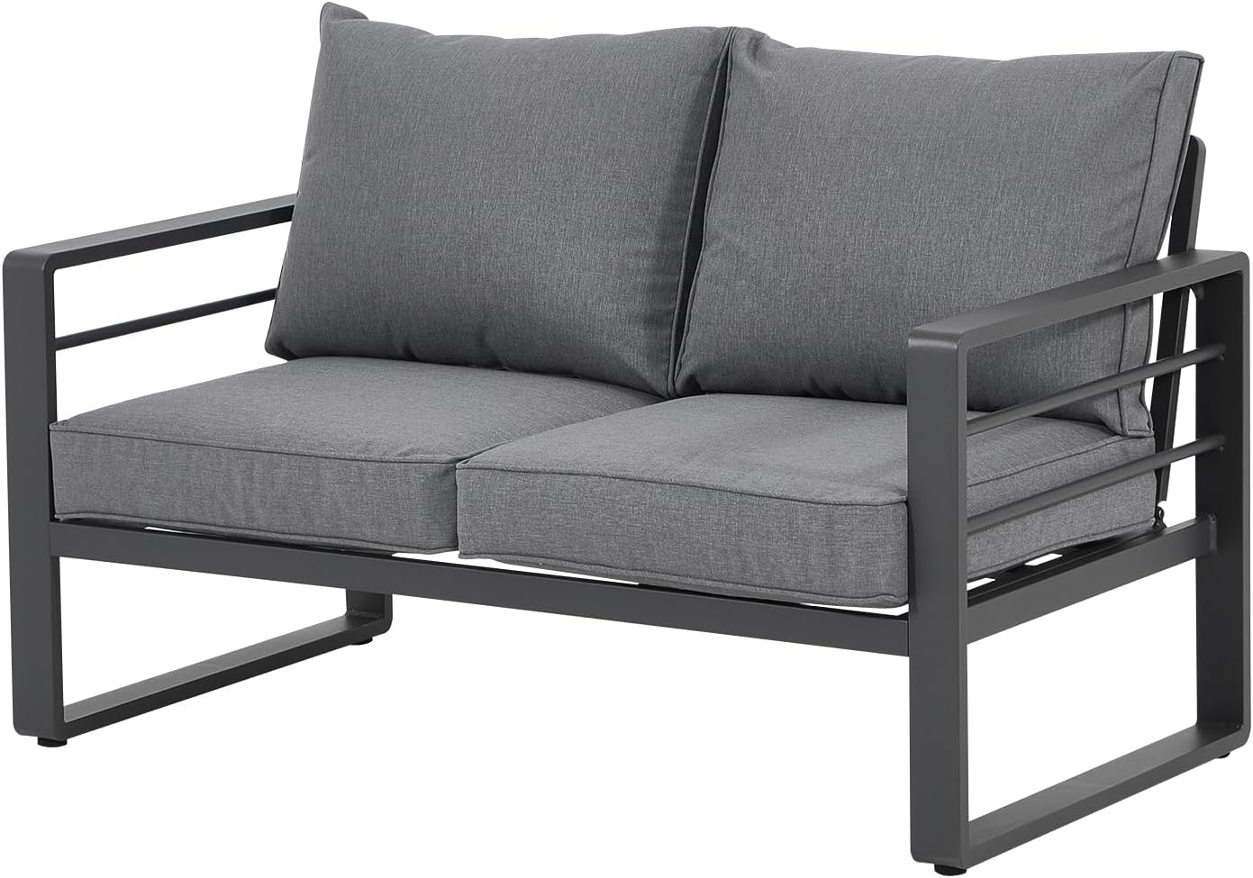 Aluminum Patio Furniture Set, Outdoor Patio 3-Seater Sofa, 3 Seats Couch, All Weather White Metal Chair with Olefin Cushion, Deep Seating, 800 lbs Capacity, Deck, Garden-Blue Cushion