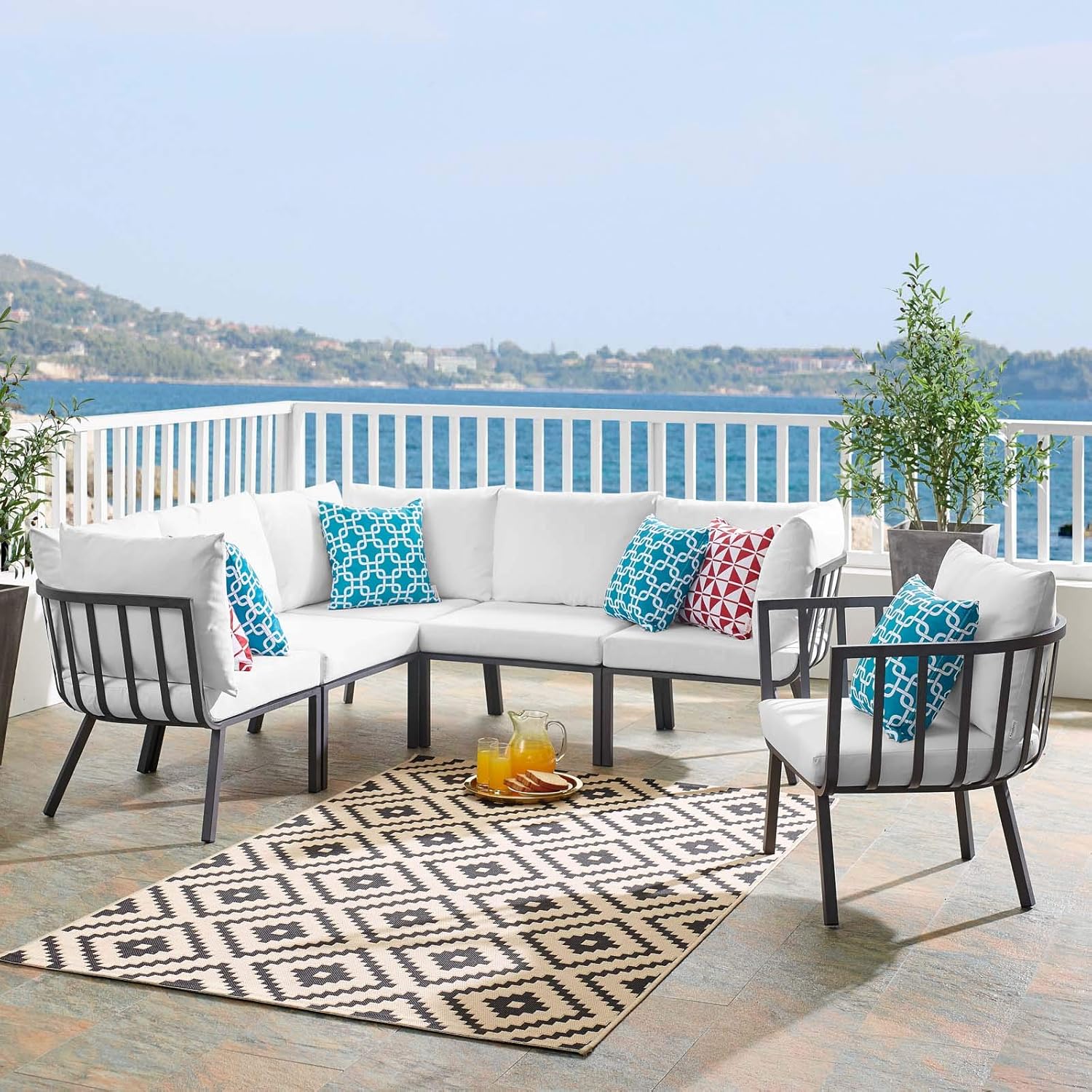 Outdoor Patio Aluminum Sectional Set, 85. 5" L x 85. 5" W x 28" H, White Gray