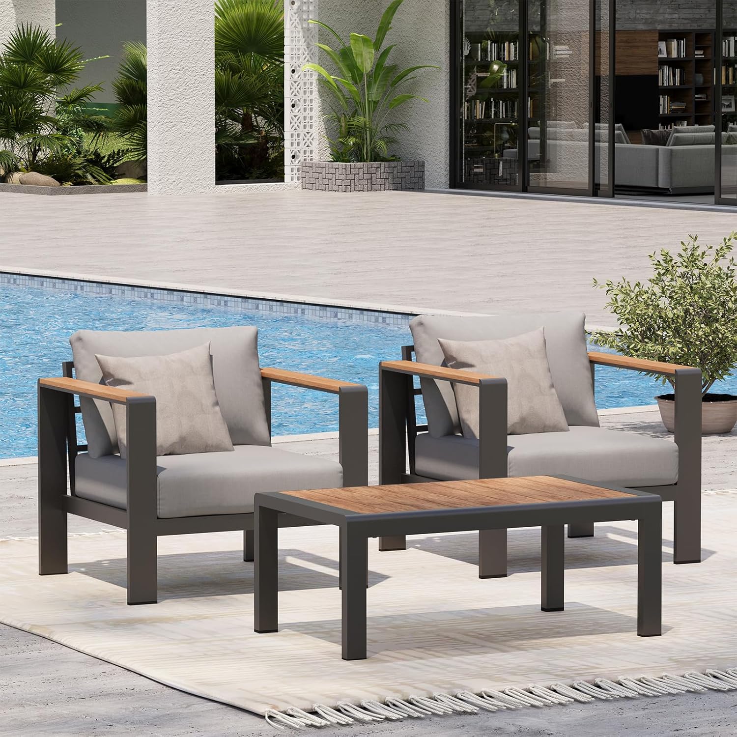 Aluminum Outdoor Patio Furniture, 3 Seats All-Weather Outdoor Patio Sofa with Washable Thick Cushion, Patio Sofa Couch for Porch, Balcony, Deck, Yard, White