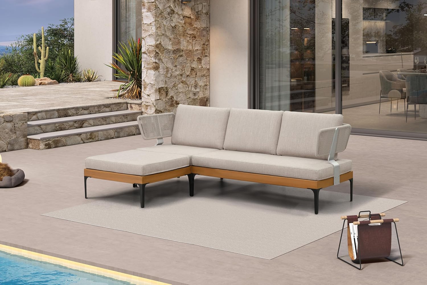 4 Pieces Patio Conversation Furniture Set Outdoor Aluminum Modern Wicker Sofa Chairs Sets with Coffee Table for Balcony Yard Garden Poolside, Cushions and Pillows Included