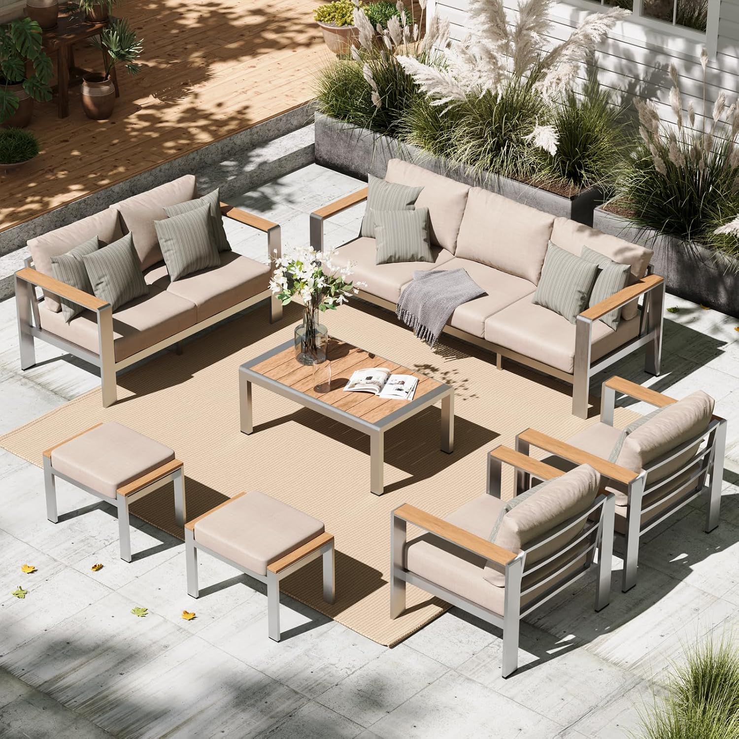 Aluminum Outdoor Patio Furniture, 3 Seats All-Weather Outdoor Patio Sofa with Washable Thick Cushion, Patio Sofa Couch for Porch, Balcony, Deck, Yard, White