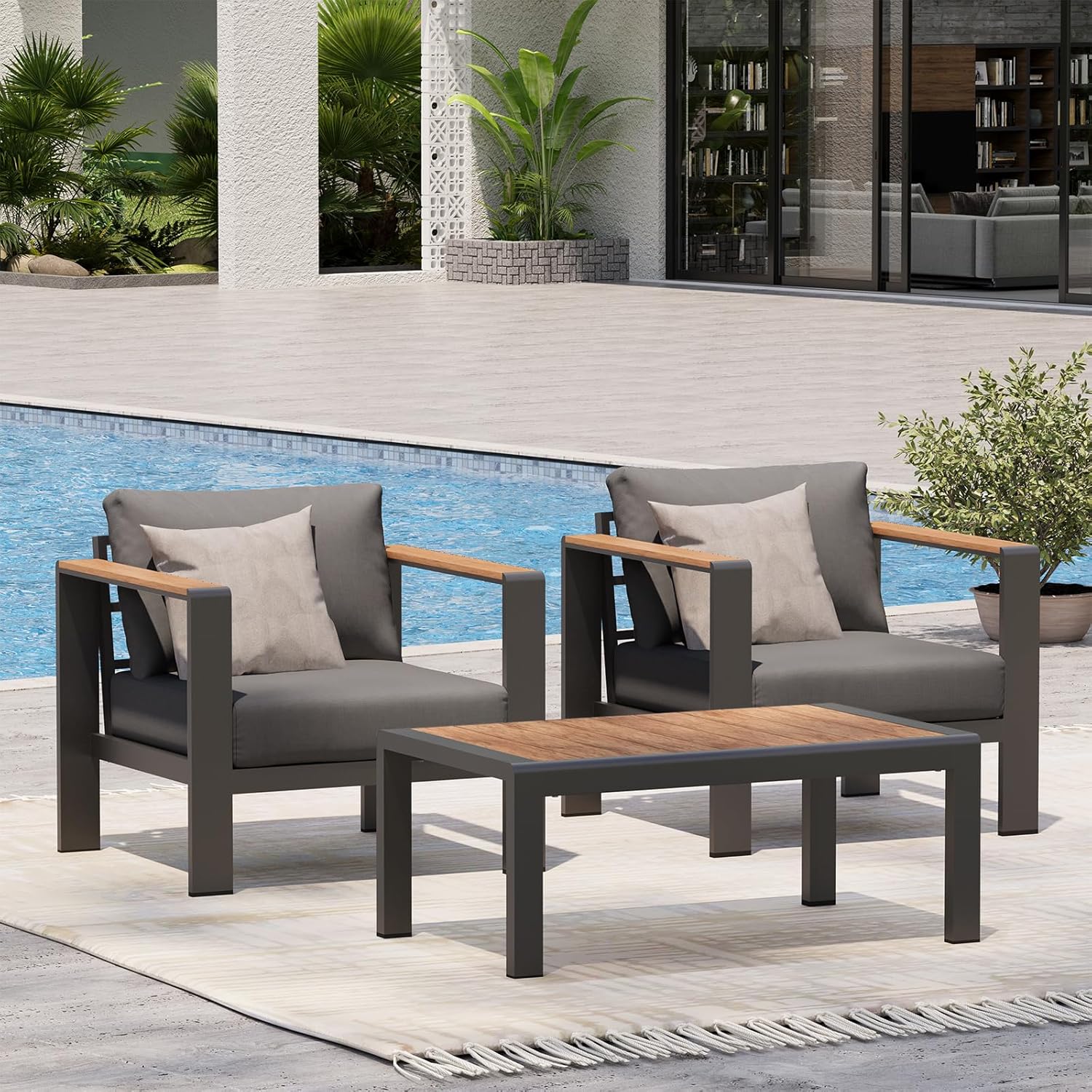 Aluminum Outdoor Patio Furniture, 3 Seats All-Weather Outdoor Patio Sofa with Washable Thick Cushion, Patio Sofa Couch for Porch, Balcony, Deck, Yard, White