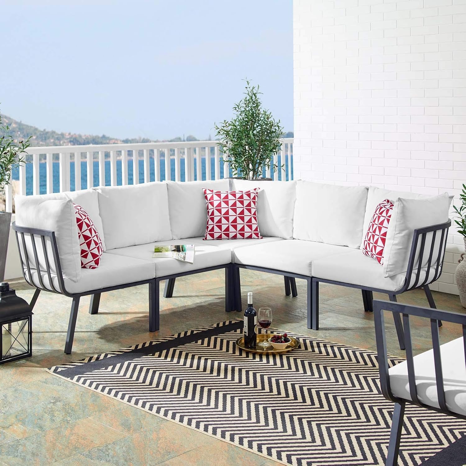 Outdoor Patio Aluminum Sectional Set, 85. 5" L x 85. 5" W x 28" H, White Gray