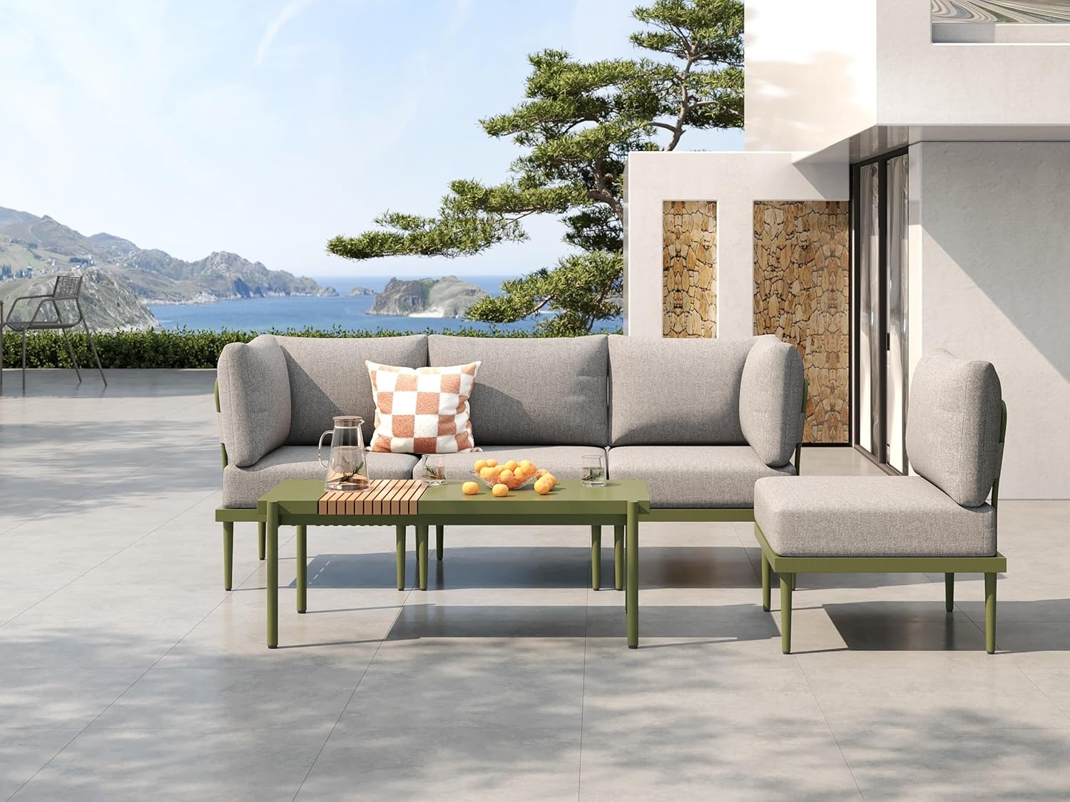 7 Pieces Metal Patio Furniture Sets, Outdoor Sectional Sofa Set with 6-Inch Olefin Cushion, Outdoor Furniture Set for Balcony, Patio & Courtyard, White