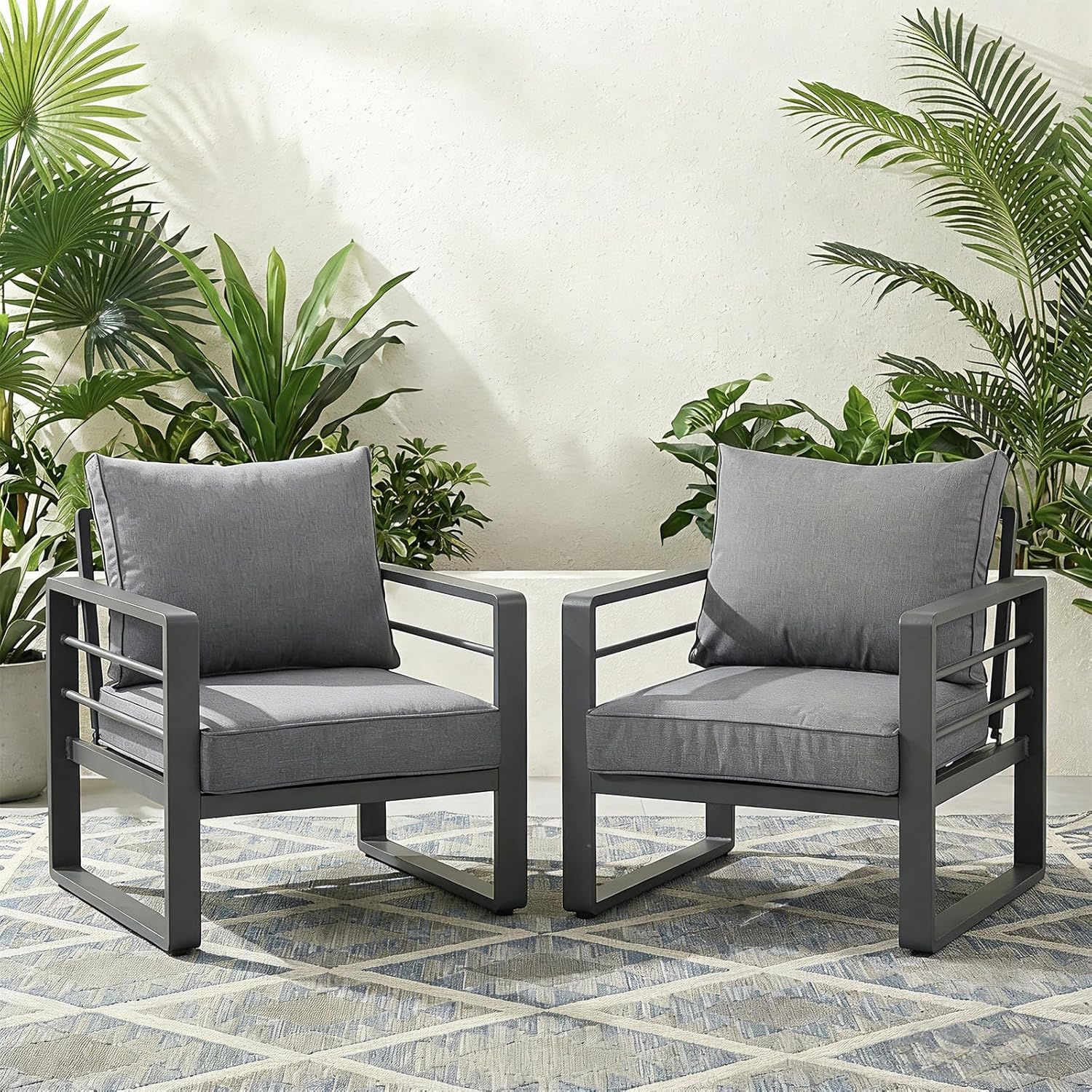 Aluminum Patio Furniture Set, Outdoor Patio 3-Seater Sofa, 3 Seats Couch, All Weather White Metal Chair with Olefin Cushion, Deep Seating, 800 lbs Capacity, Deck, Garden-Blue Cushion