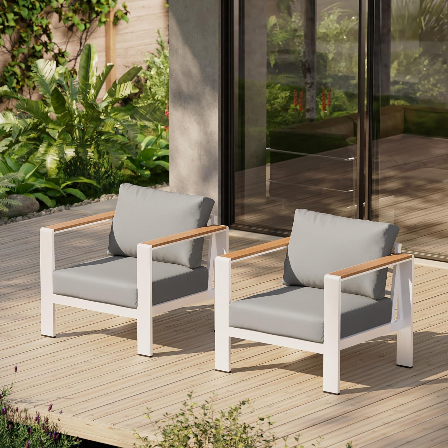 Aluminum Outdoor Patio Furniture, 3 Seats All-Weather Outdoor Patio Sofa with Washable Thick Cushion, Patio Sofa Couch for Porch, Balcony, Deck, Yard, White