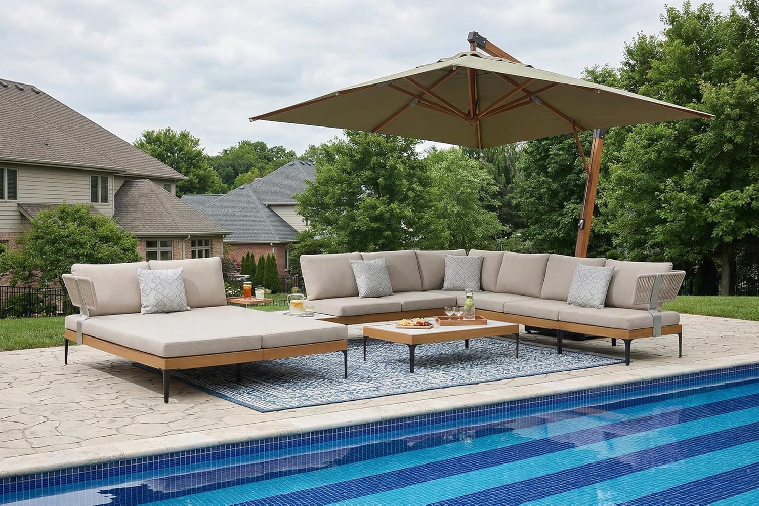 4 Pieces Patio Conversation Furniture Set Outdoor Aluminum Modern Wicker Sofa Chairs Sets with Coffee Table for Balcony Yard Garden Poolside, Cushions and Pillows Included