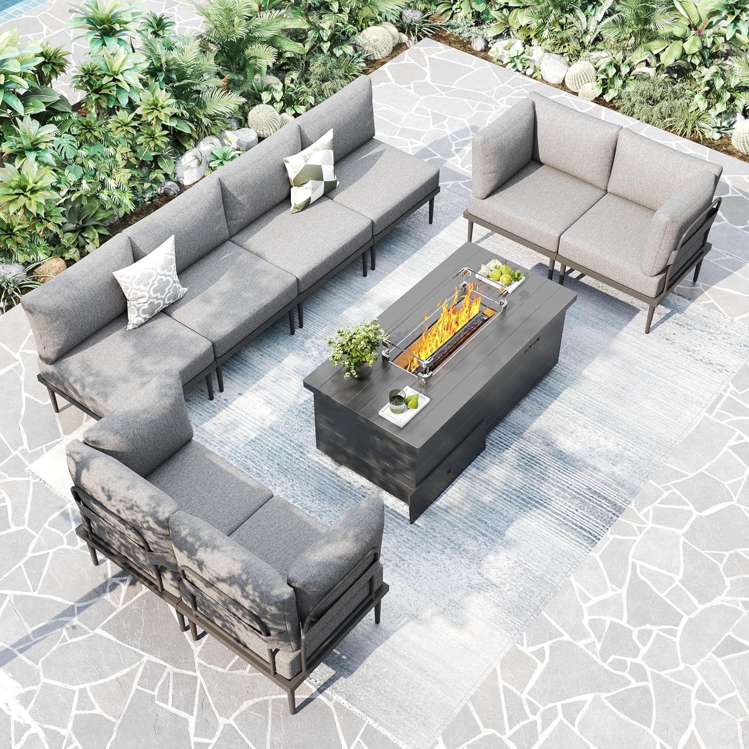 7 Pieces Metal Patio Furniture Sets, Outdoor Sectional Sofa Set with 6-Inch Olefin Cushion, Outdoor Furniture Set for Balcony, Patio & Courtyard, White