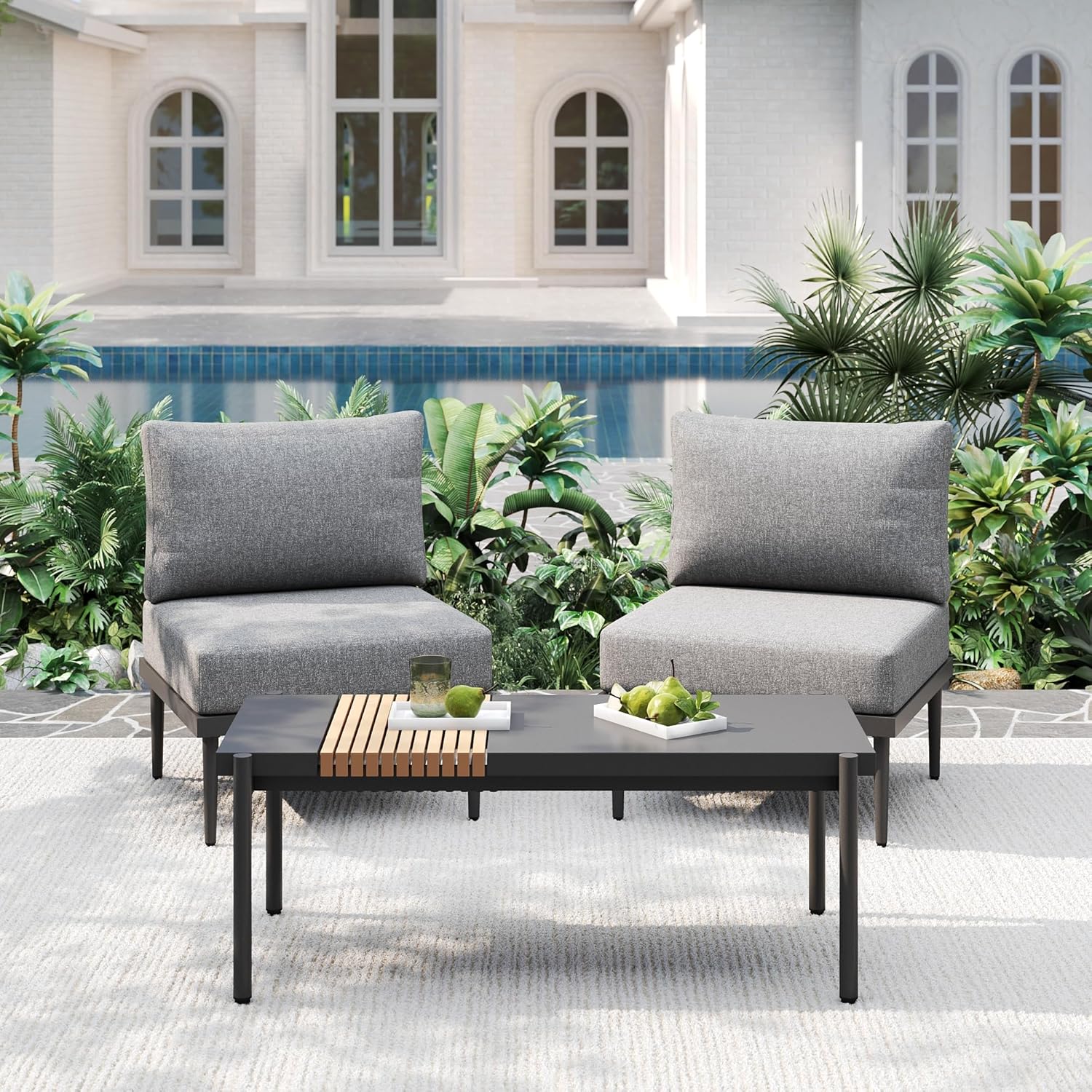 7 Pieces Metal Patio Furniture Sets, Outdoor Sectional Sofa Set with 6-Inch Olefin Cushion, Outdoor Furniture Set for Balcony, Patio & Courtyard, White