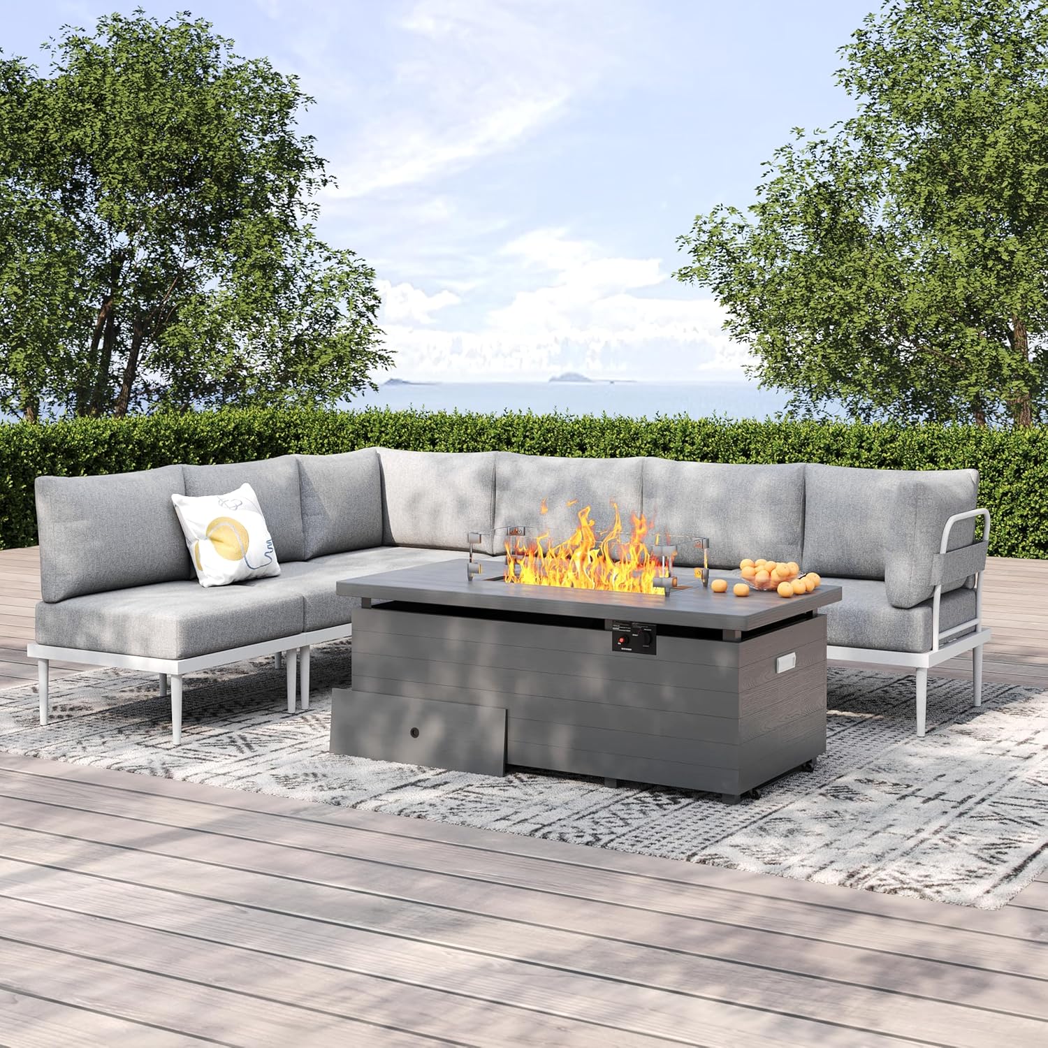 7 Pieces Metal Patio Furniture Sets, Outdoor Sectional Sofa Set with 6-Inch Olefin Cushion, Outdoor Furniture Set for Balcony, Patio & Courtyard, White