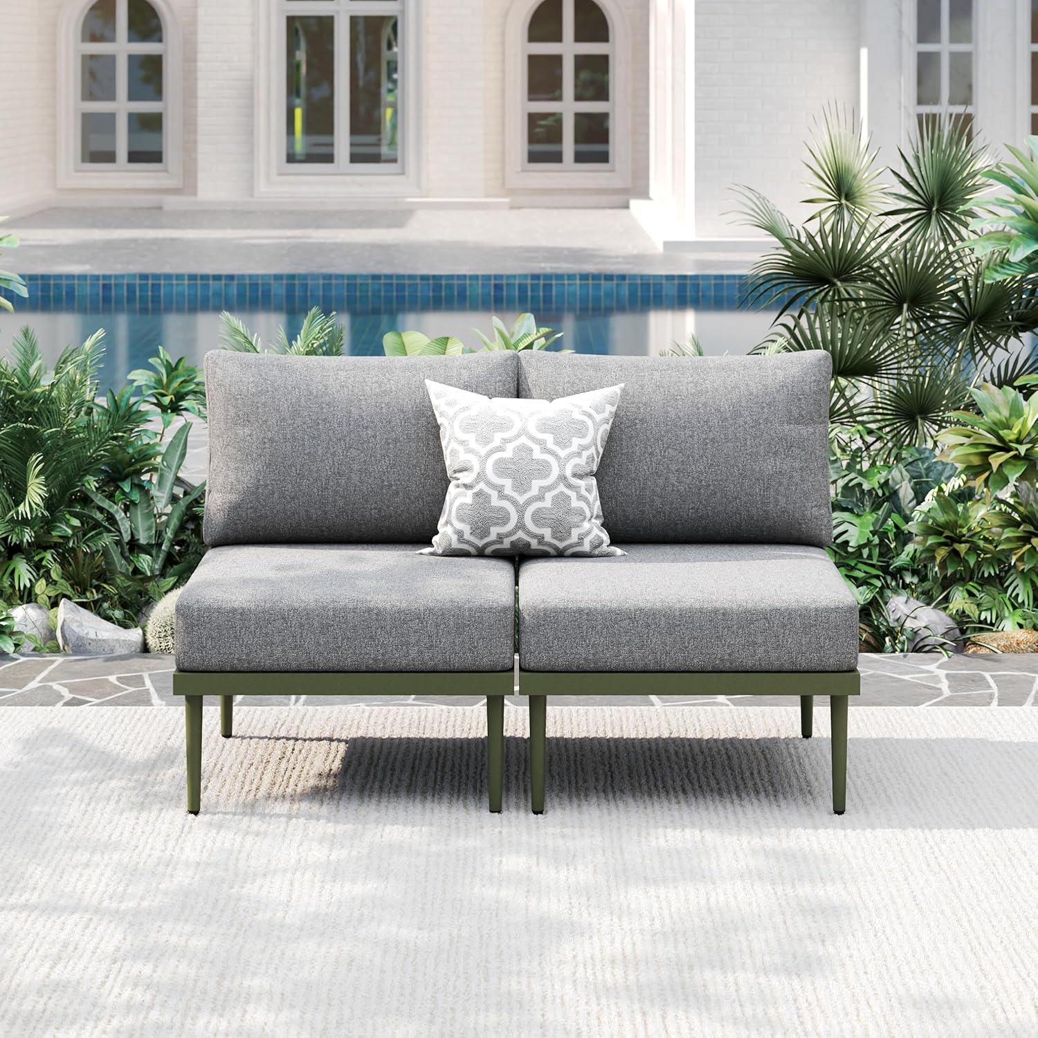 7 Pieces Metal Patio Furniture Sets, Outdoor Sectional Sofa Set with 6-Inch Olefin Cushion, Outdoor Furniture Set for Balcony, Patio & Courtyard, White
