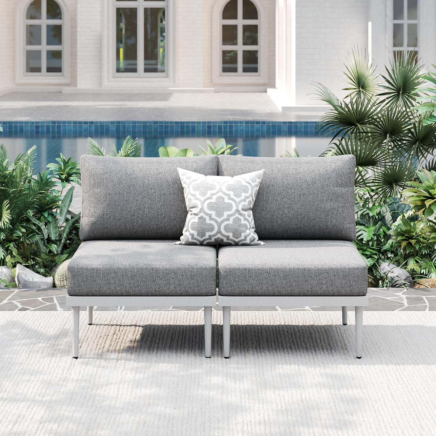 7 Pieces Metal Patio Furniture Sets, Outdoor Sectional Sofa Set with 6-Inch Olefin Cushion, Outdoor Furniture Set for Balcony, Patio & Courtyard, White