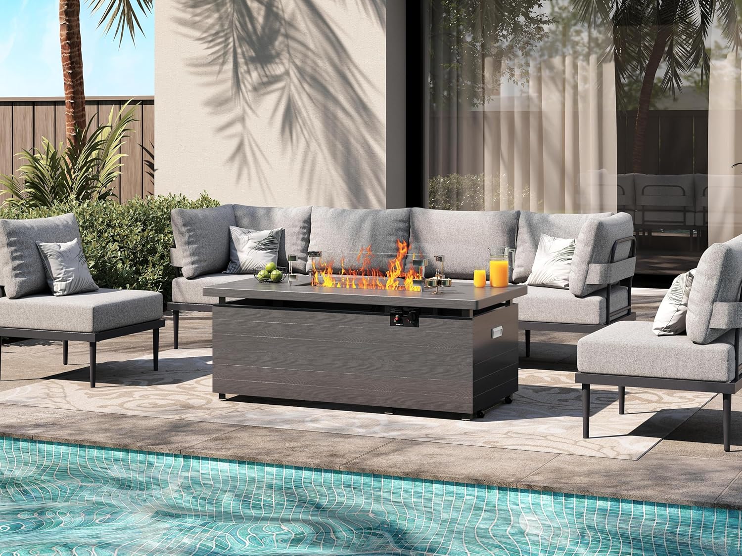 7 Pieces Metal Patio Furniture Sets, Outdoor Sectional Sofa Set with 6-Inch Olefin Cushion, Outdoor Furniture Set for Balcony, Patio & Courtyard, White