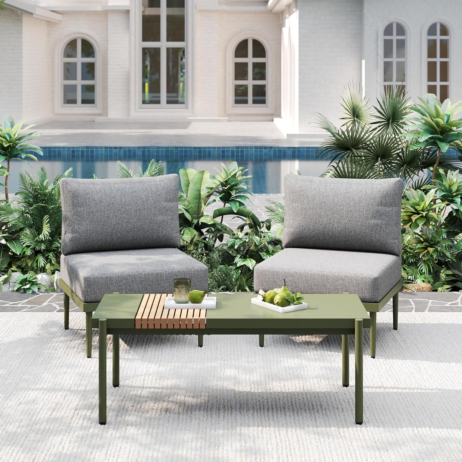 7 Pieces Metal Patio Furniture Sets, Outdoor Sectional Sofa Set with 6-Inch Olefin Cushion, Outdoor Furniture Set for Balcony, Patio & Courtyard, White