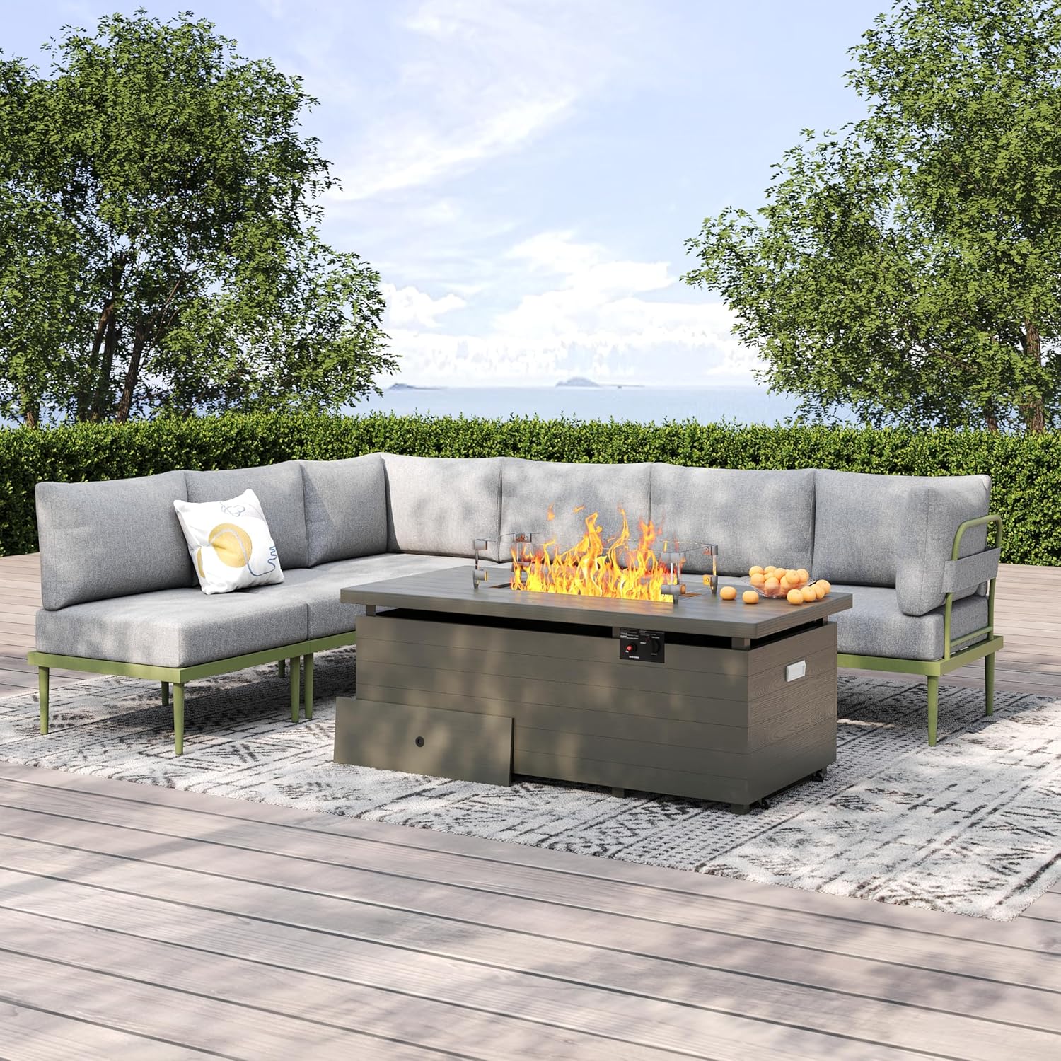 7 Pieces Metal Patio Furniture Sets, Outdoor Sectional Sofa Set with 6-Inch Olefin Cushion, Outdoor Furniture Set for Balcony, Patio & Courtyard, White