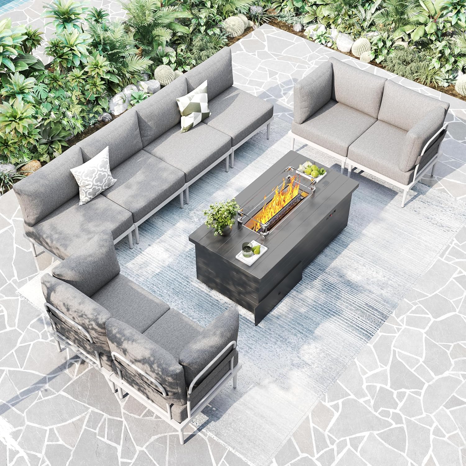 7 Pieces Metal Patio Furniture Sets, Outdoor Sectional Sofa Set with 6-Inch Olefin Cushion, Outdoor Furniture Set for Balcony, Patio & Courtyard, White