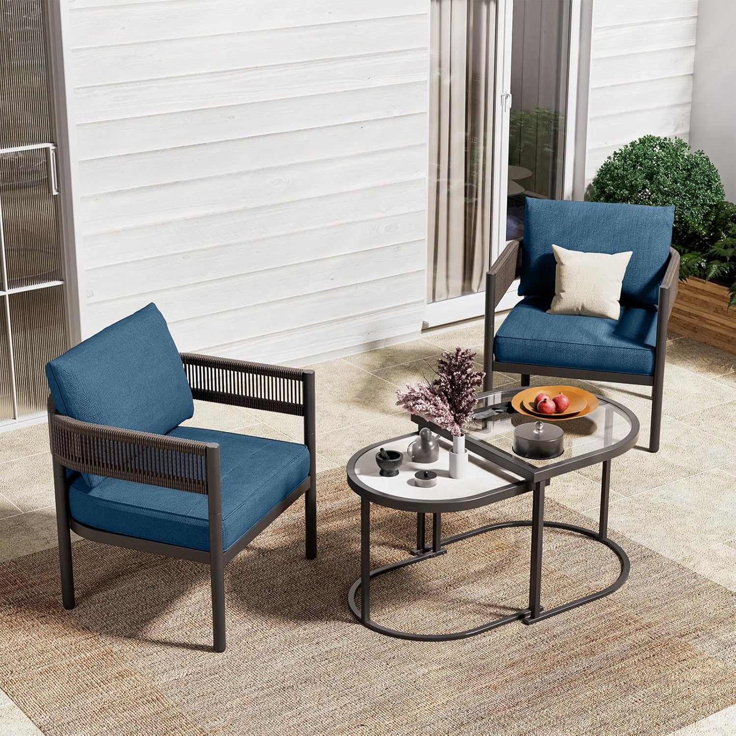 Grand patio 5-Piece Outdoor Furniture Set, 4 Seats Wicker Sofa Conversation Set with Thick Cushions and Coffee Table, for Backyard, Balcony, Garden (Peacock Blue)
