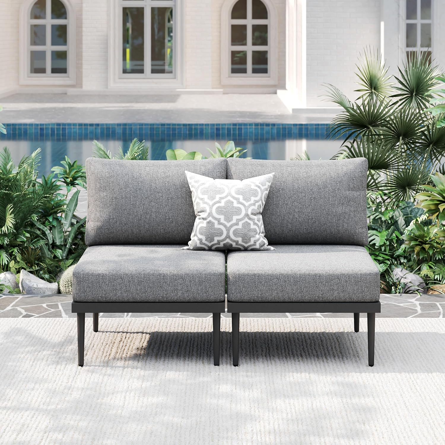 7 Pieces Metal Patio Furniture Sets, Outdoor Sectional Sofa Set with 6-Inch Olefin Cushion, Outdoor Furniture Set for Balcony, Patio & Courtyard, White