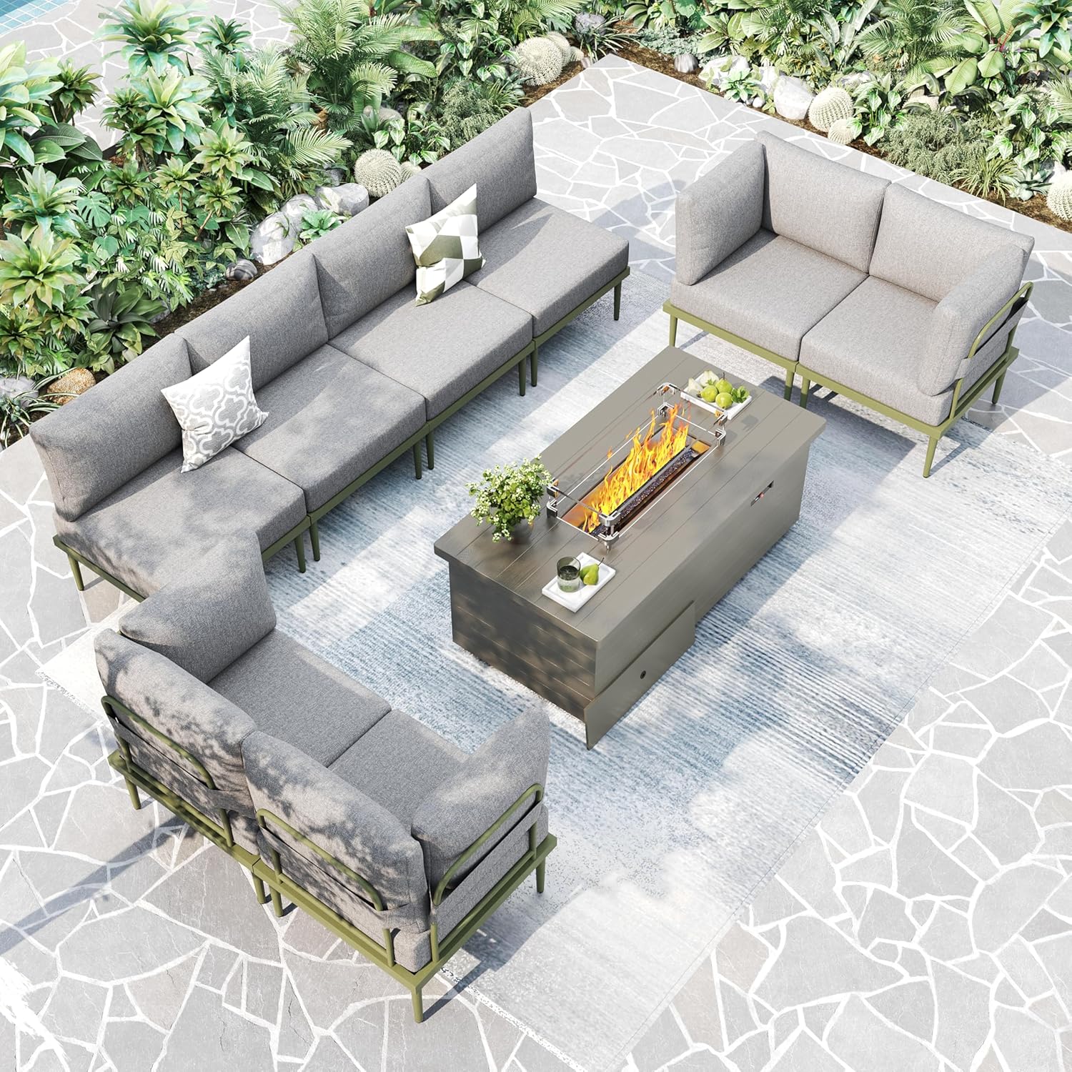 7 Pieces Metal Patio Furniture Sets, Outdoor Sectional Sofa Set with 6-Inch Olefin Cushion, Outdoor Furniture Set for Balcony, Patio & Courtyard, White