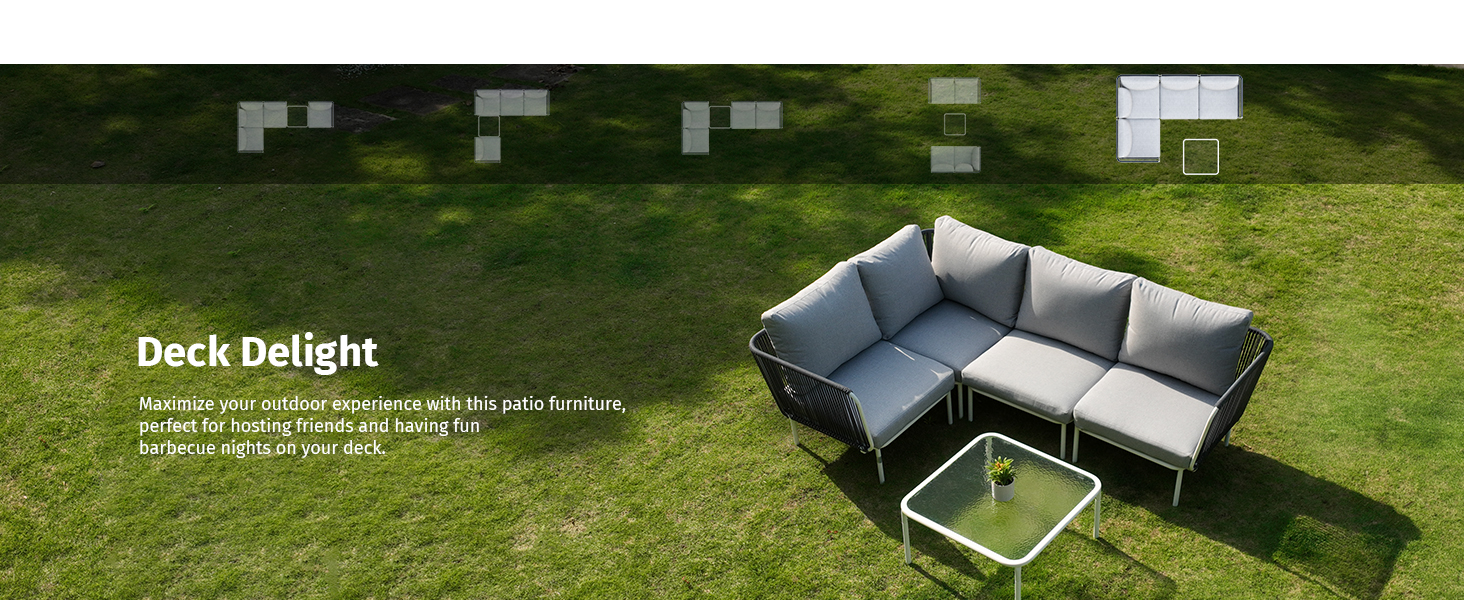 EAST OAK 5-Piece Modular Patio Furniture Set Outdoor Corner Sofa Modern