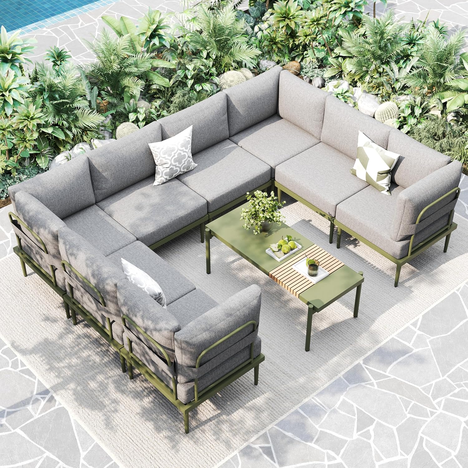 7 Pieces Metal Patio Furniture Sets, Outdoor Sectional Sofa Set with 6-Inch Olefin Cushion, Outdoor Furniture Set for Balcony, Patio & Courtyard, White