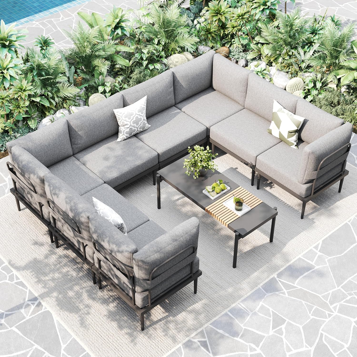 7 Pieces Metal Patio Furniture Sets, Outdoor Sectional Sofa Set with 6-Inch Olefin Cushion, Outdoor Furniture Set for Balcony, Patio & Courtyard, White